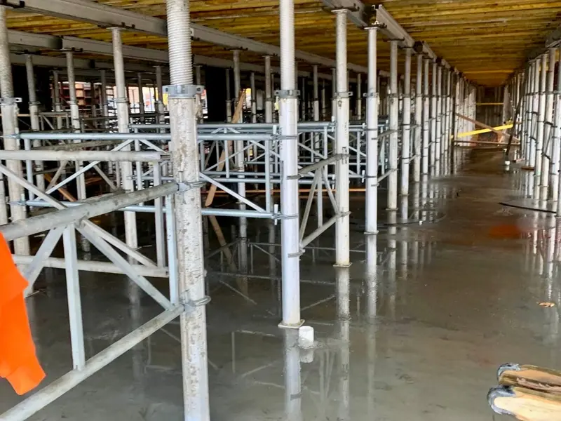 Golden Hammer Construction framing work, structural shoring under a poured deck