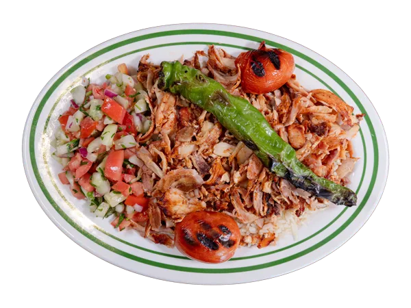 Chicken gyro sliced from vertical rotisserie, served in Turkish bread